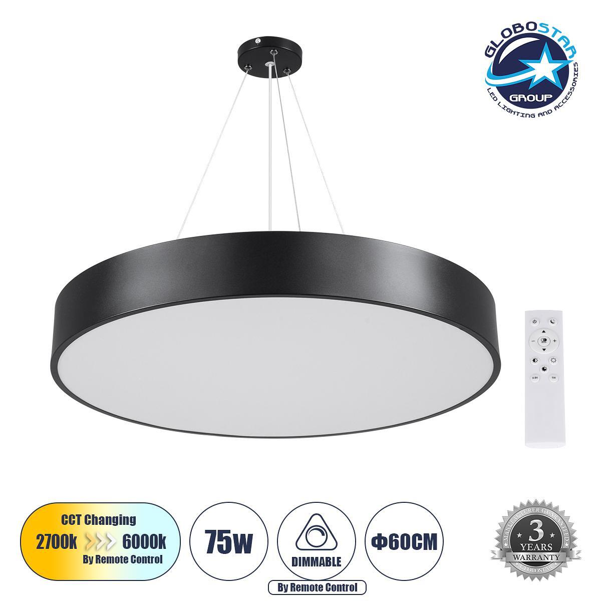 GLOBOSTAR® BURTON 61202 Модерен висящ LED плафон 75W 8625lm 120° AC 220-240V IP20 Регулируема бяла светлина CCT с дистанционно управление от 2700K до