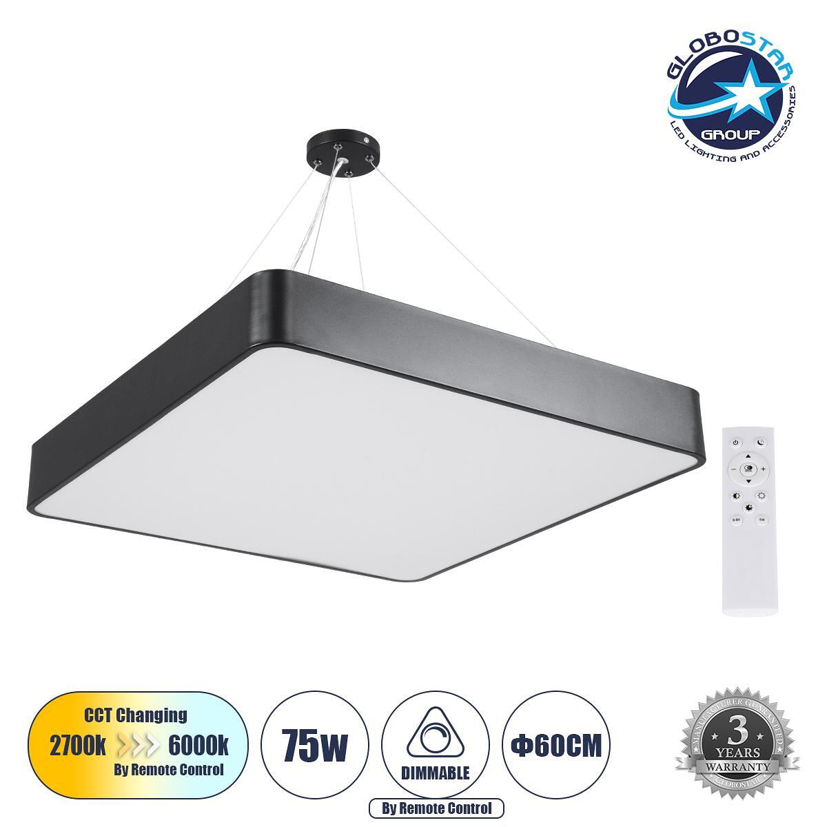GLOBOSTAR® KAMALA 61208-P Модерен висящ LED осветител за таван 75W 8625lm 120° AC 220-240V IP20 Регулируема бяла светлина CCT с дистанционно управлен