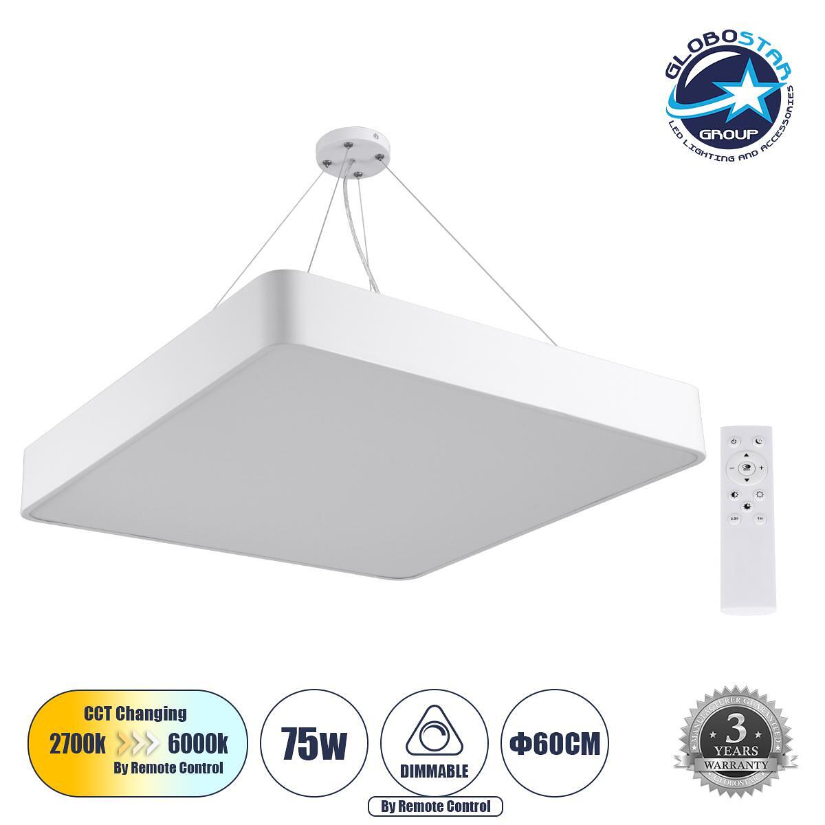 GLOBOSTAR® KAMALA 61209 Модерен висящ LED плафон 75W 8625lm 120° AC 220-240V IP20 Регулируема бяла светлина CCT с дистанционно управление от 2700K до