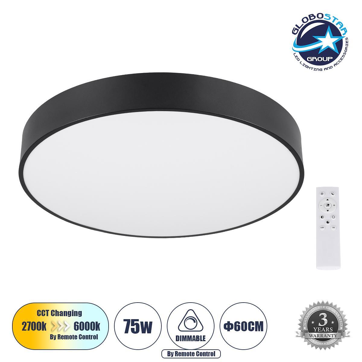 GLOBOSTAR® BURTON 61202-S Модерен LED плафон 75W 8625lm 120° AC 220-240V IP20 Регулируема бяла светлина CCT с дистанционно управление от 2700K до 600