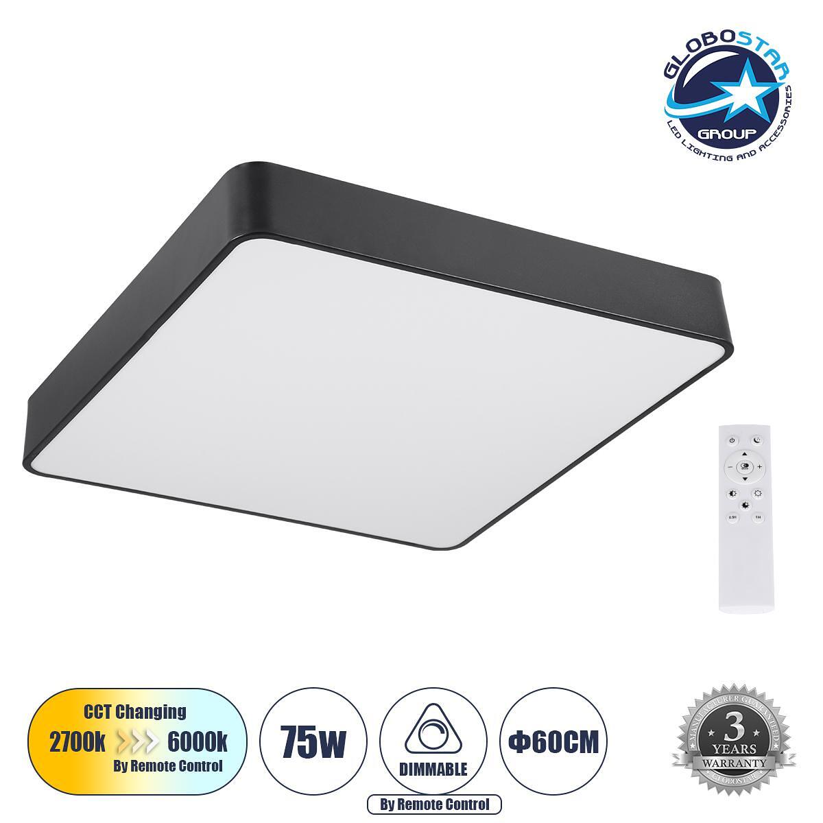 GLOBOSTAR® KAMALA 61208-S Модерен LED плафон 75W 8625lm 120° AC 220-240V IP20 Регулируема бяла светлина CCT с дистанционно управление от 2700K до 600