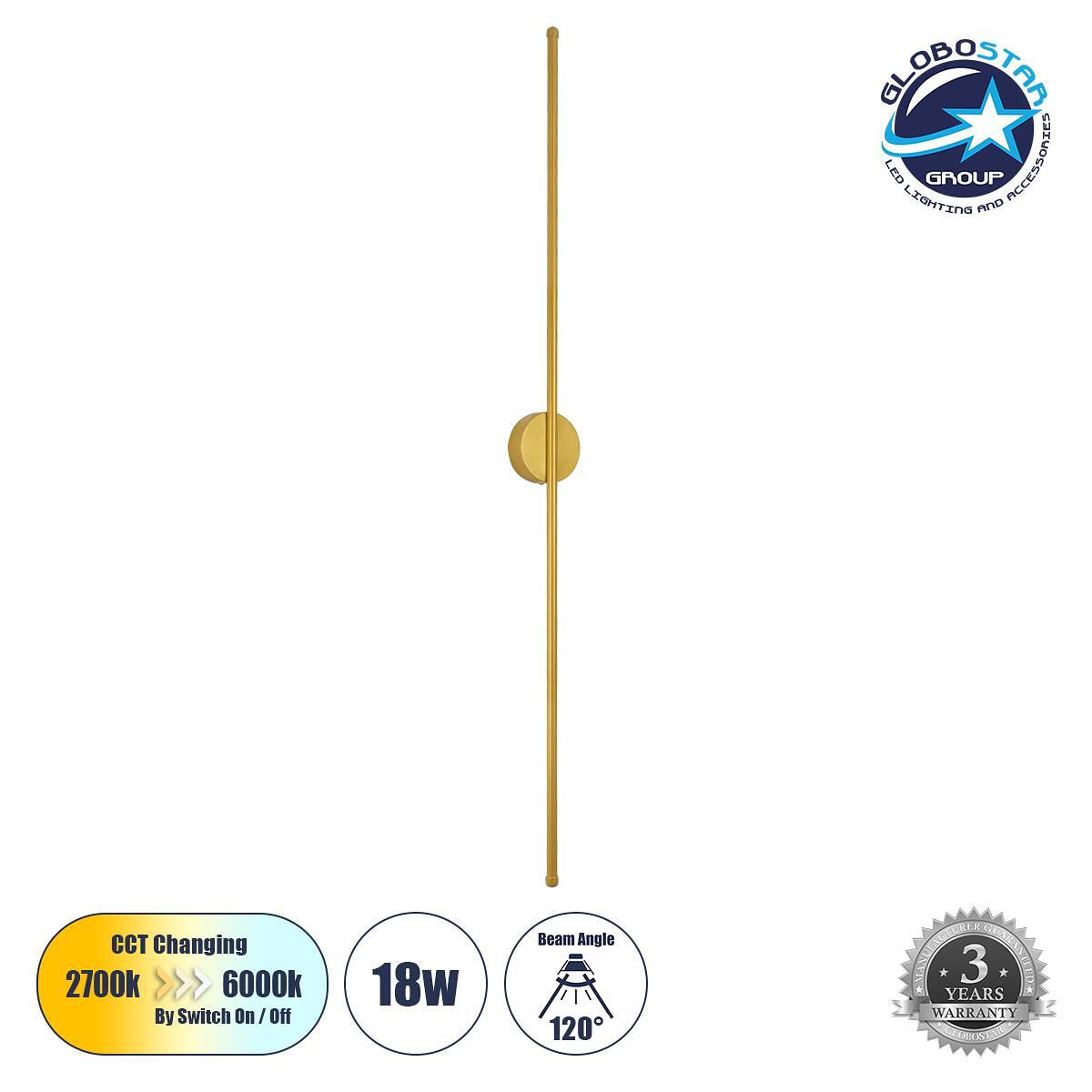 GLOBOSTAR® DIADEM 61334 Модерен LED аплик за стена 18W 2160lm 120° AC 220-240V IP20 Регулируема бяла светлина CCT с On/Off 2700K/4500K/6000K - Lumile