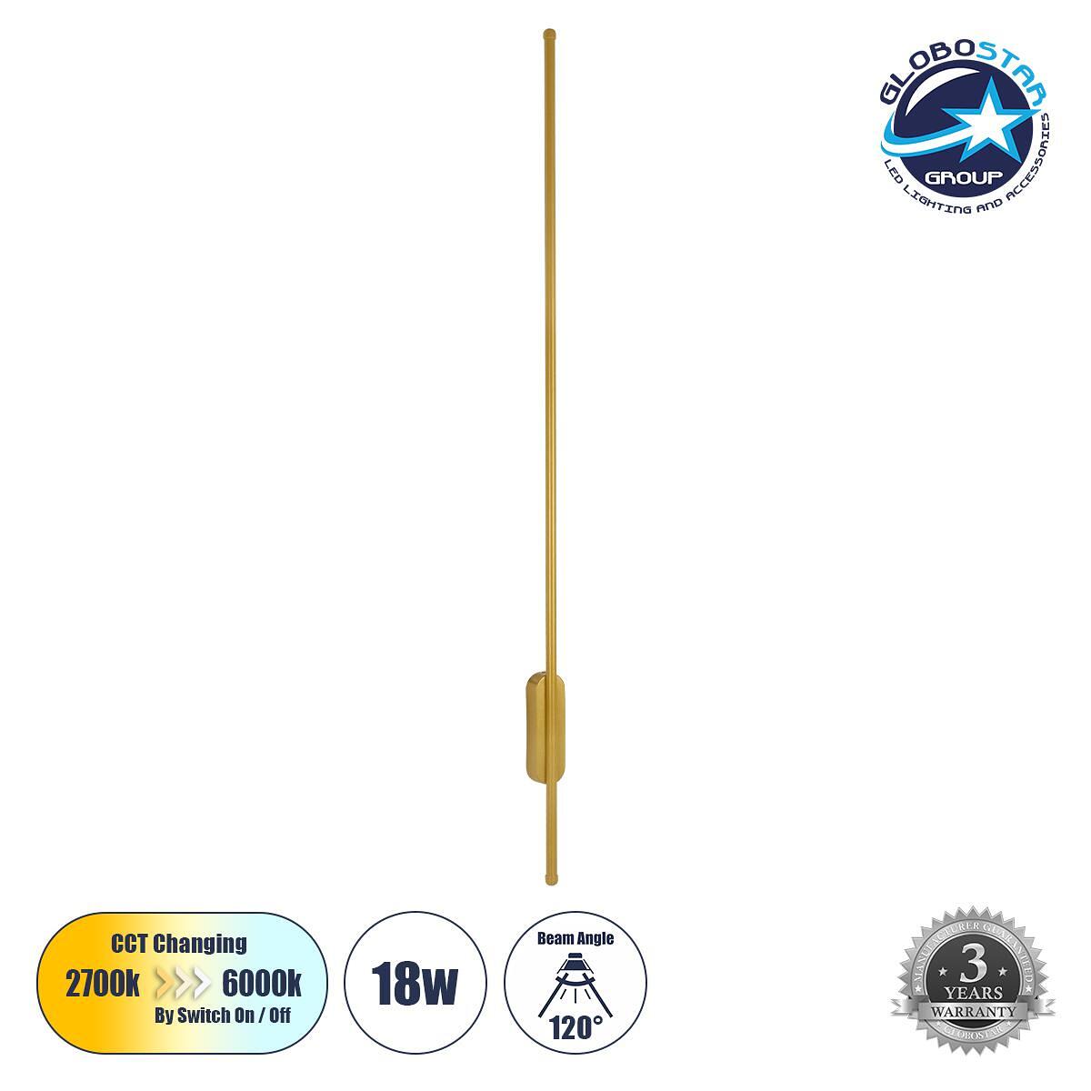 GLOBOSTAR® HARLEM 61336 Модерен LED стенен аплик 18W 2160lm 120° AC 220-240V IP20 Регулируема бяла светлина CCT с On/Off 2700K/4500K/6000K - Lumileds
