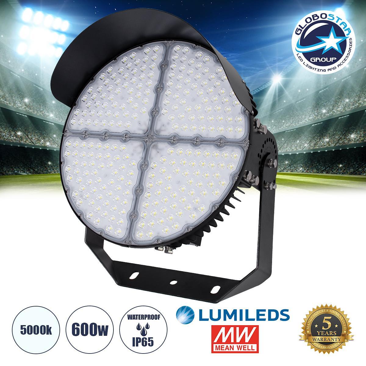 GloboStar® CYCLOP 90107 LED Прожектор за стадион 600W 96000LM 60° AC 100-277V IP65 - Студено бяло 5000K - MeanWell драйвер & LumiLEDs чип - 5 години