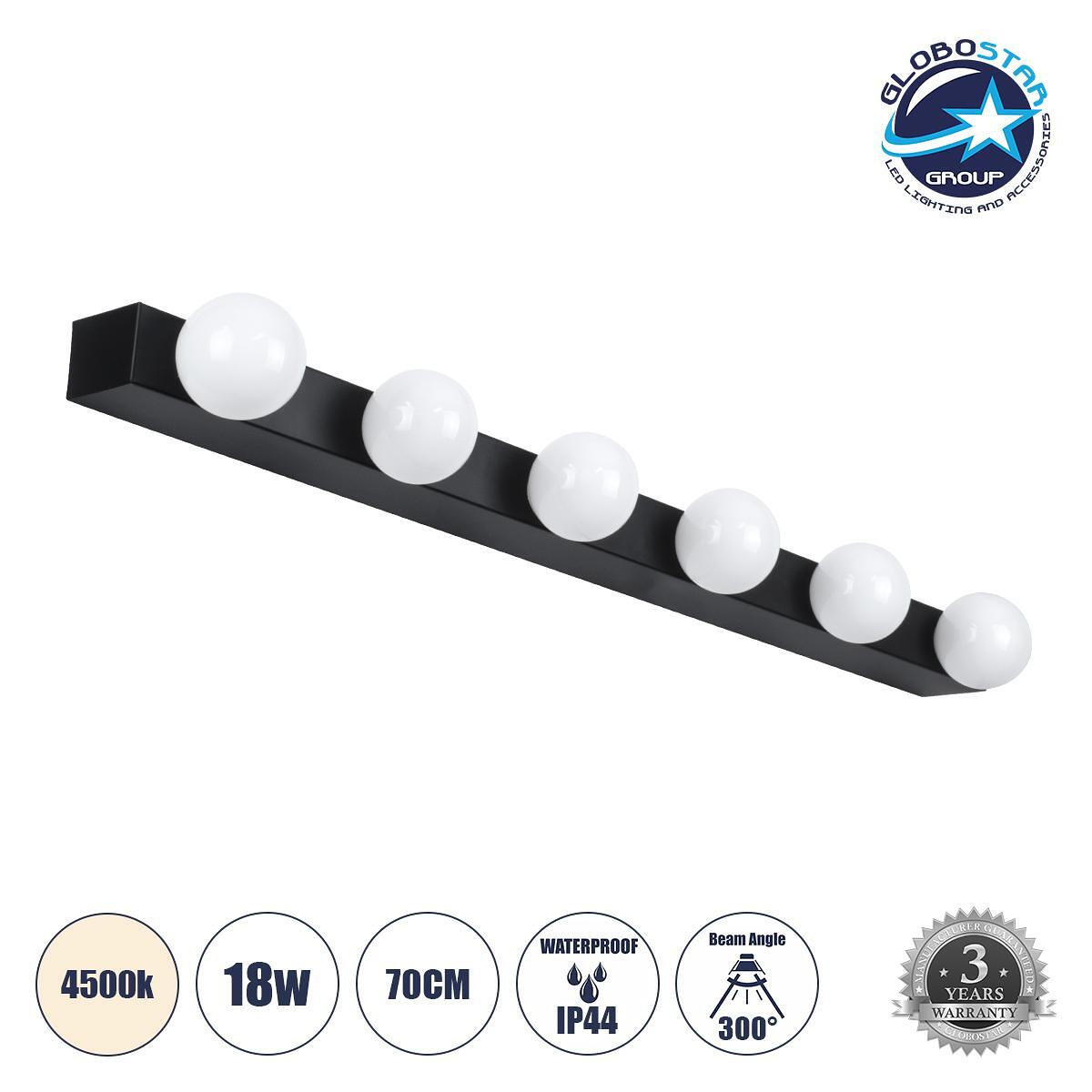 GLOBOSTAR® BELLA 60452 Модерен стенен аплик - LED осветление за баня и огледало 18W 2052lm 300° AC 220-240V IP44 Неутрално бяло 4500K - Bridgelux COB
