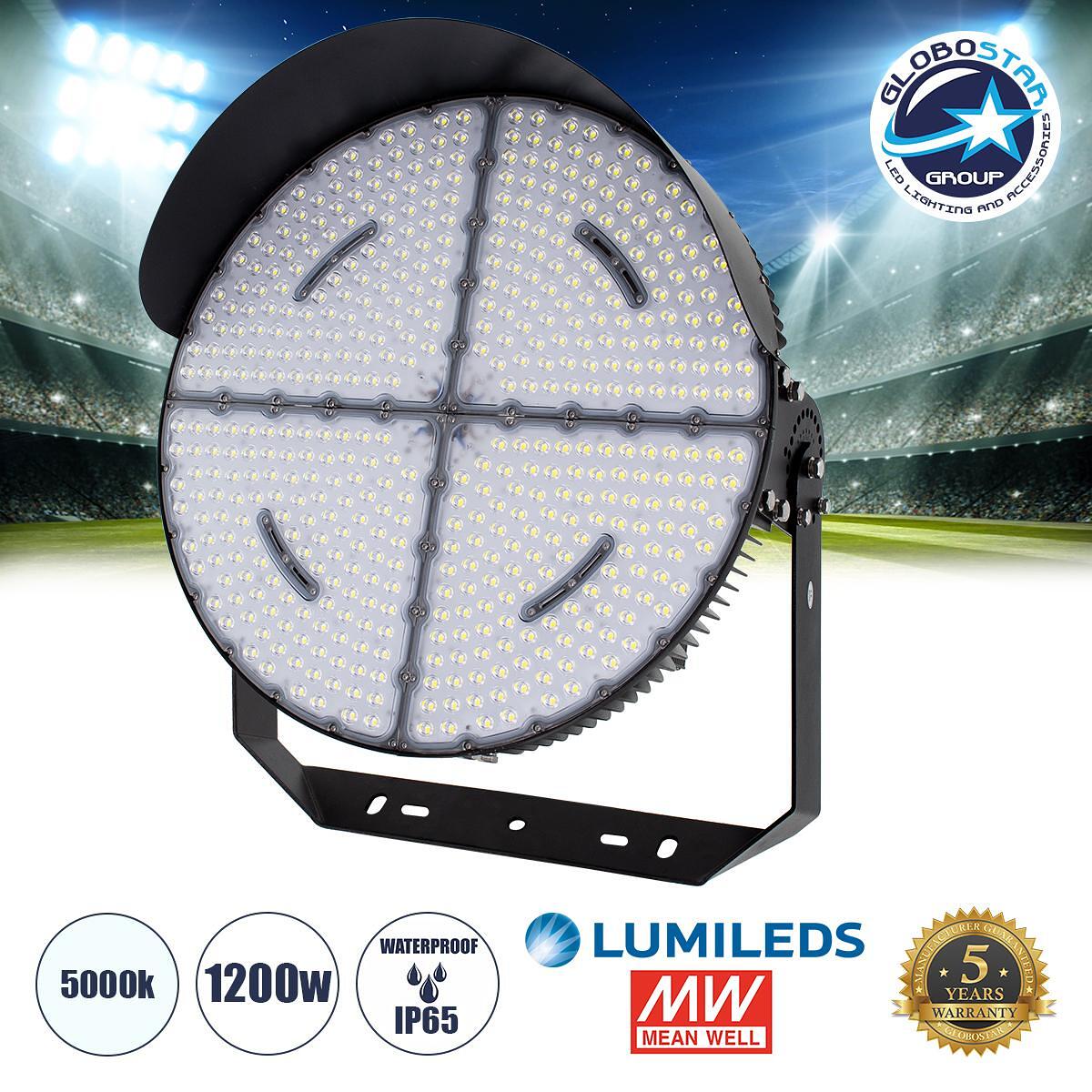 GloboStar® CYCLOP 90108 LED Прожектор за стадион 1200W 192000LM 60° AC 100-277V IP65 - Студено бяло 5000K - MeanWell драйвер & LumiLEDs чип - 5 годин