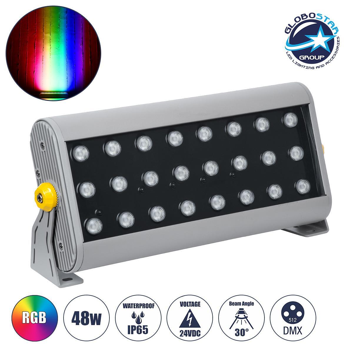 GLOBOSTAR® FLOODHENA 90643 Прожектор Спот Wall Washer LED 48W 3840lm 30° DC 24V Водоустойчив IP65 Многоцветен RGB Димируем DMX512 - Bridgelux SMD Чип