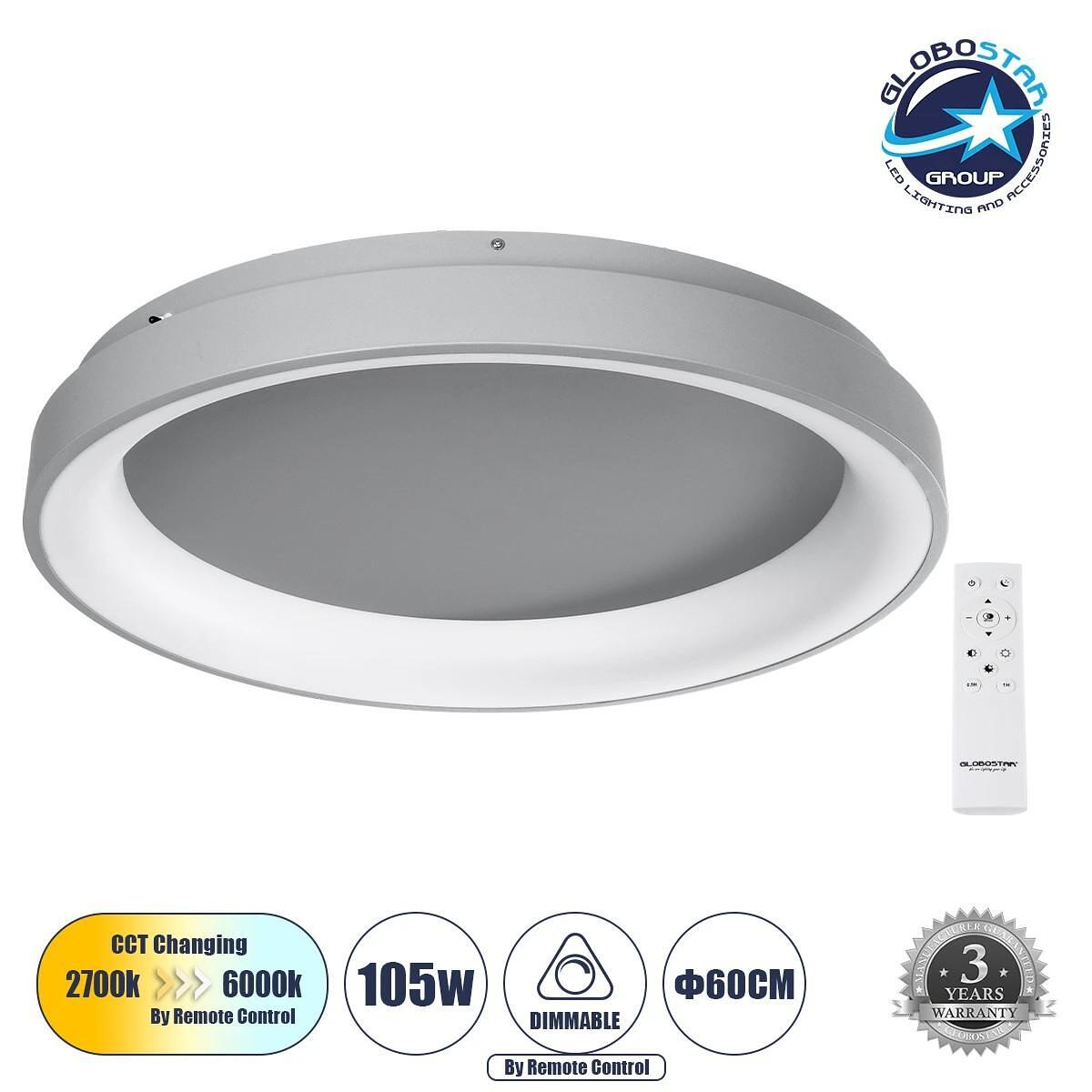 GLOBOSTAR® SALEM 61238 Модерен LED плафон 105W 12075lm 120° AC 220-240V IP20 Регулируема бяла светлина CCT с дистанционно управление от 2700K до 6000