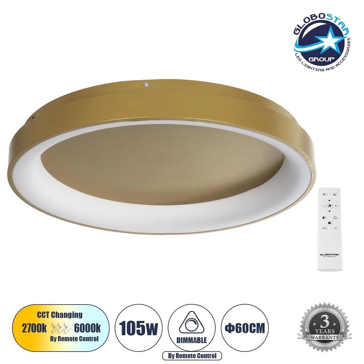 GLOBOSTAR® SALEM 61239 Модерен LED плафон 105W 12075lm 120° AC 220-240V IP20 Регулируема бяла светлина CCT с дистанционно управление от 2700K до 6000