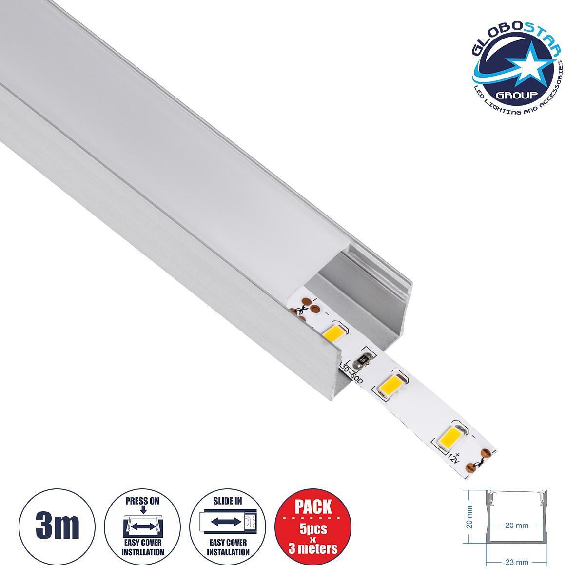 GloboStar® SURFACE-PROFILE 70867-3M Алуминиев профил - Основа и радиатор за LED лента с бяло матово покритие - За повърхностен монтаж - Натискащ капа