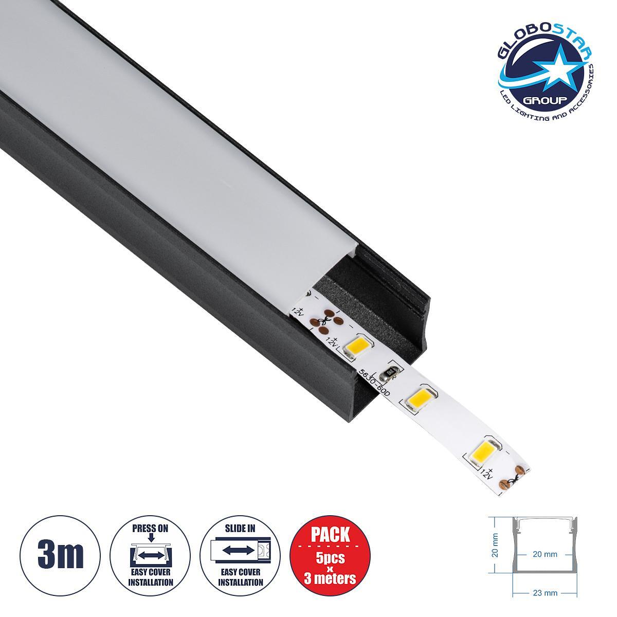 GLOBOSTAR® ALP-LINEAR LIGHTLINE 70869-3M Повърхностен алуминиев профил с бяло матово притискащо покритие за LED ленти IP20 - Черен & Бял - Д300 x Ш2.