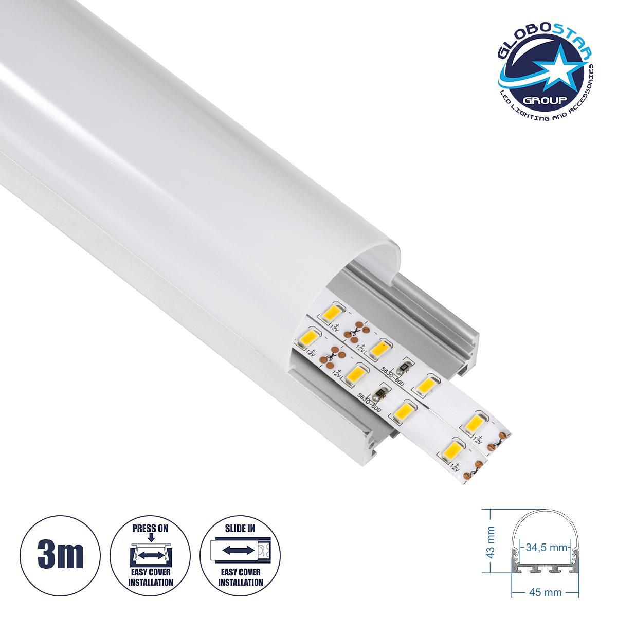 GloboStar® SURFACEPENDANT-PROFILE 70870-3M Алуминиев профил - Основа и радиатор за LED лента с бяло матово покритие - За повърхностен и висящ монтаж