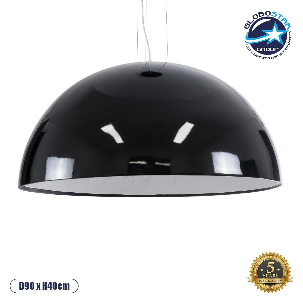 GLOBOSTAR® SERENIA 01272 Модерен висящ таванен осветител с фасунга 1 x E27 AC 220-240V IP20 - Черно & Бяло - Д90 x Ш90 x В40cm