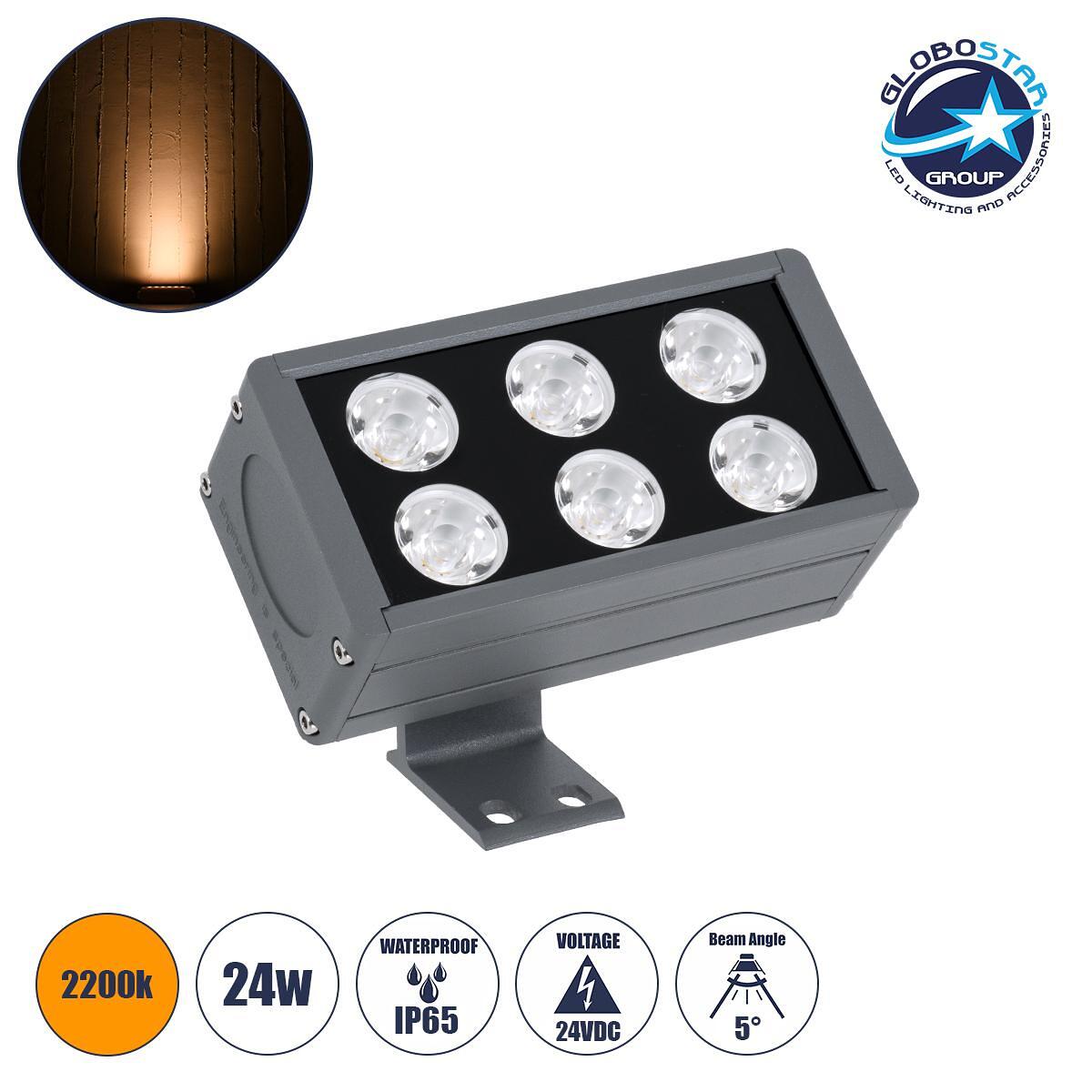 GLOBOSTAR® FLOODDANY 90374 Прожектор Спот Wall Washer LED 24W 2520lm 5° DC 24V Водоустойчив IP65 Ултра Топло Бяло 2200K Димируем - CREE XPE Чип - Сив