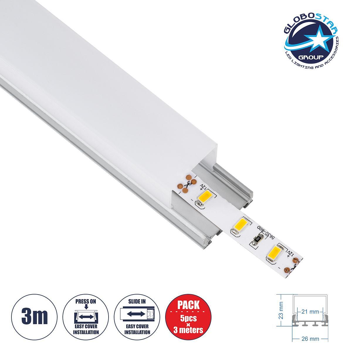 GloboStar® SURFACEPENDANT-PROFILE 70847-3M Алуминиев профил - Основа и радиатор за LED лента с бяло матово покритие - За повърхностен и висящ монтаж