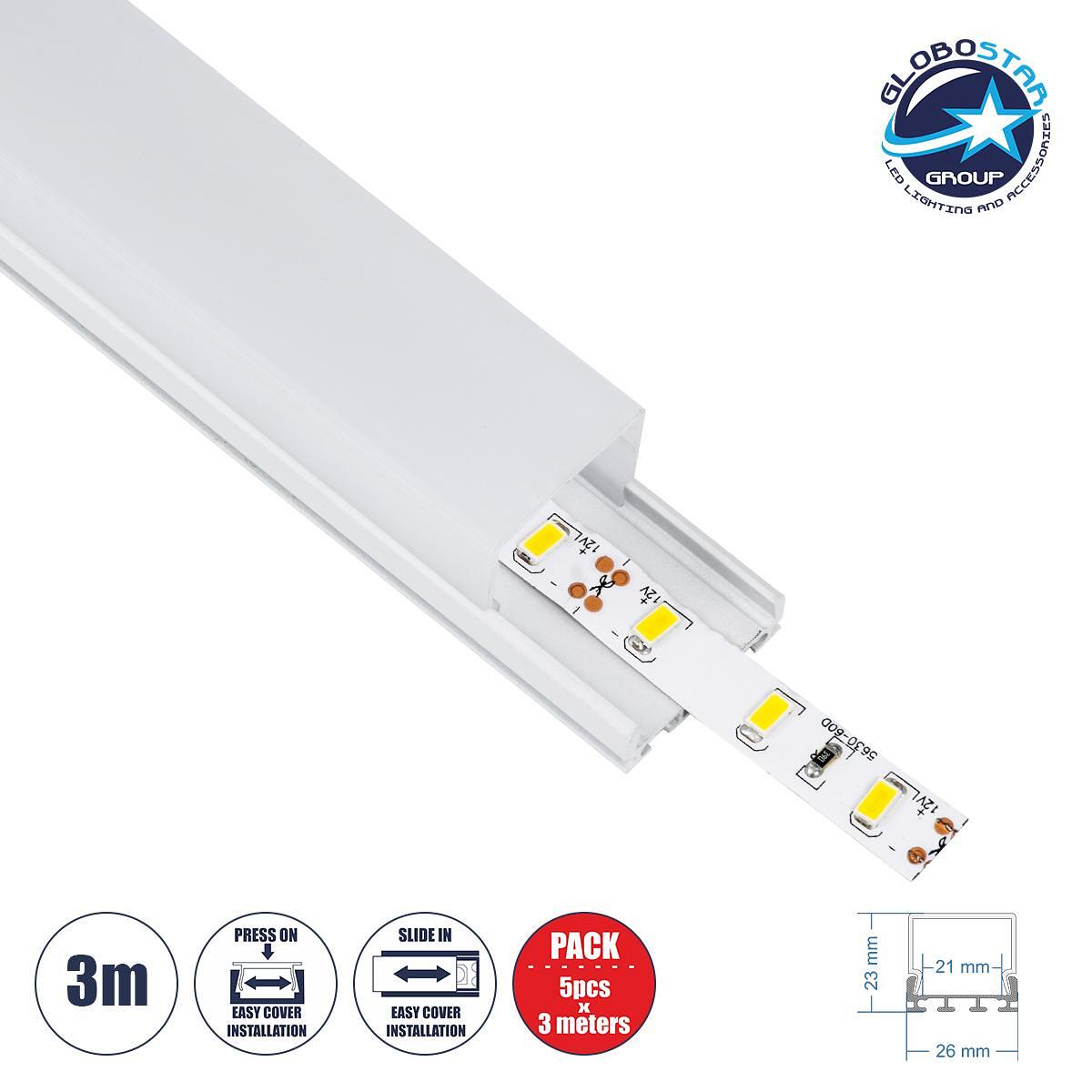 GloboStar® SURFACEPENDANT-PROFILE 70848-3M Алуминиев профил – Основа и радиатор за LED лента с бяло матово покритие – За повърхностен и висящ монтаж
