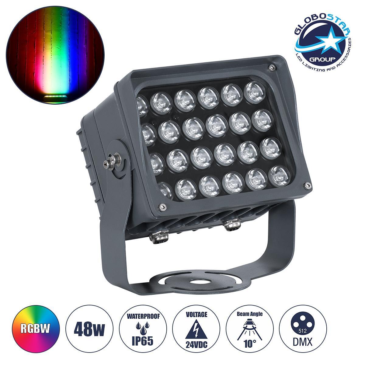 GLOBOSTAR® FLOODXENA 90700 Прожектор Спот Wall Washer с Антибликова Решетка LED 48W 4080lm 10° DC 24V Водоустойчив IP65 Многоцветен RGBW Димируем DMX