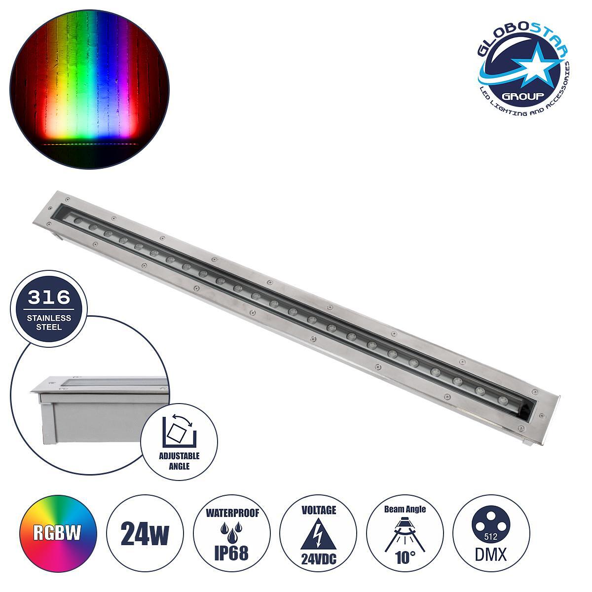 GloboStar® UNDERGROUND-PASSAGGIO 90197 Вградена LED Wall Washer лампа за под 24W 2040lm 10° DC 24V Водоустойчива IP68 с регулируем ъгъл на осветяване
