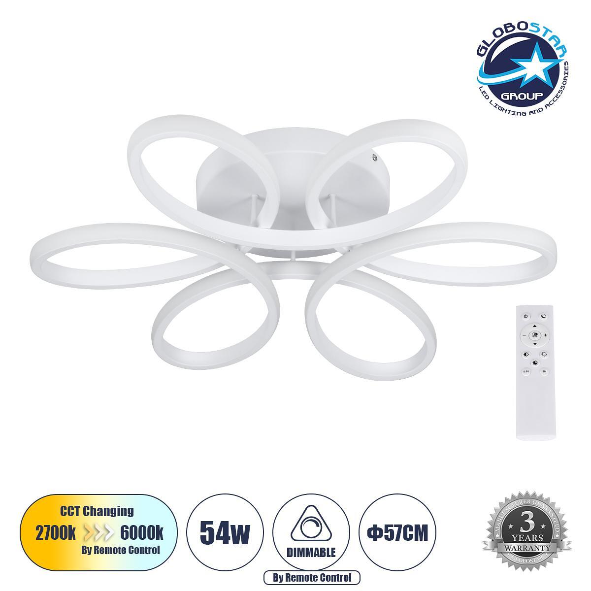 GLOBOSTAR® MARGARET 61401 Модерен LED плафон 54W 6210lm 360° AC 220-240V IP20 Регулируема бяла светлина CCT с дистанционно управление от 2700K до 600
