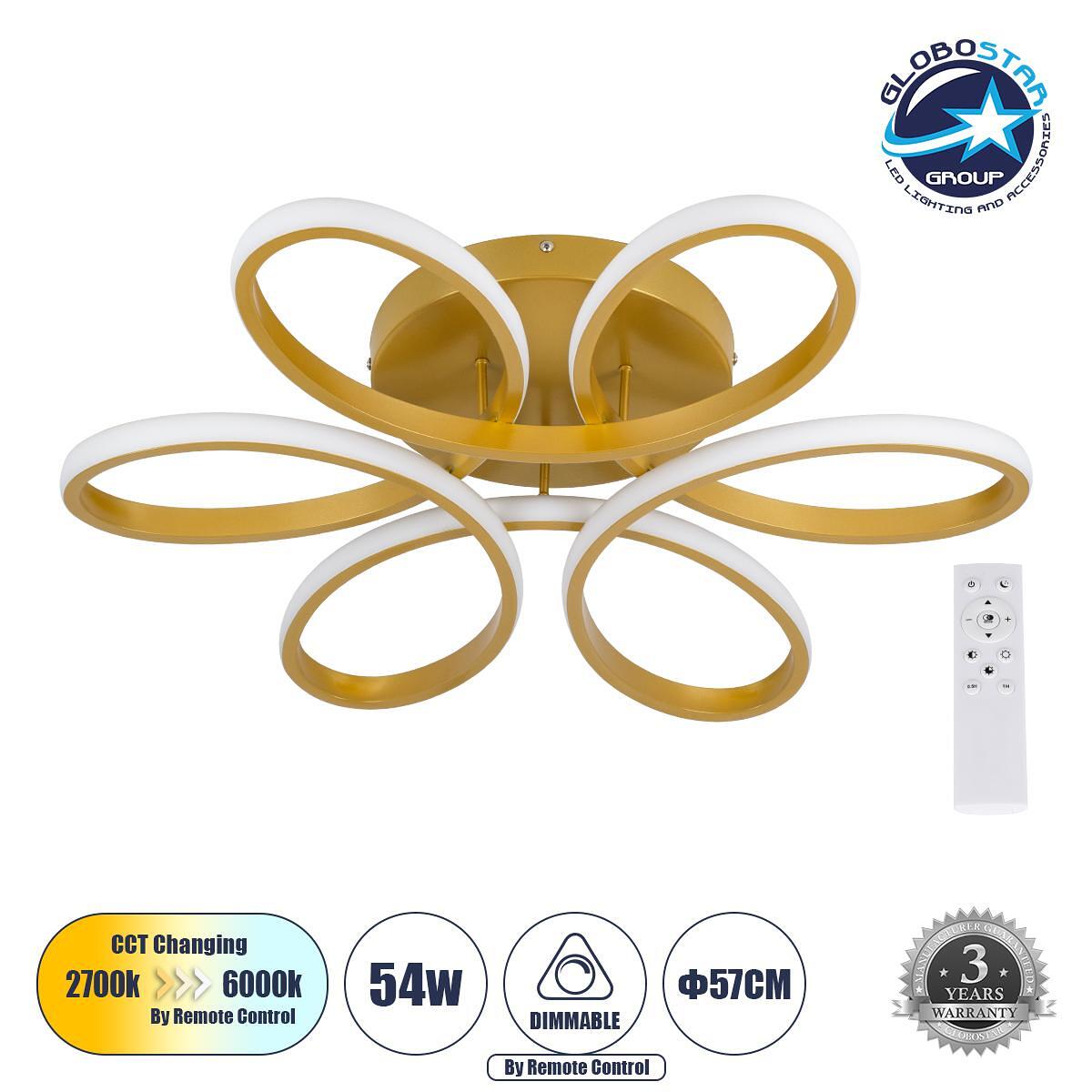 GLOBOSTAR® MARGARET 61403 Модерен LED плафон 54W 6210lm 360° AC 220-240V IP20 Регулируема бяла светлина CCT с дистанционно управление от 2700K до 600