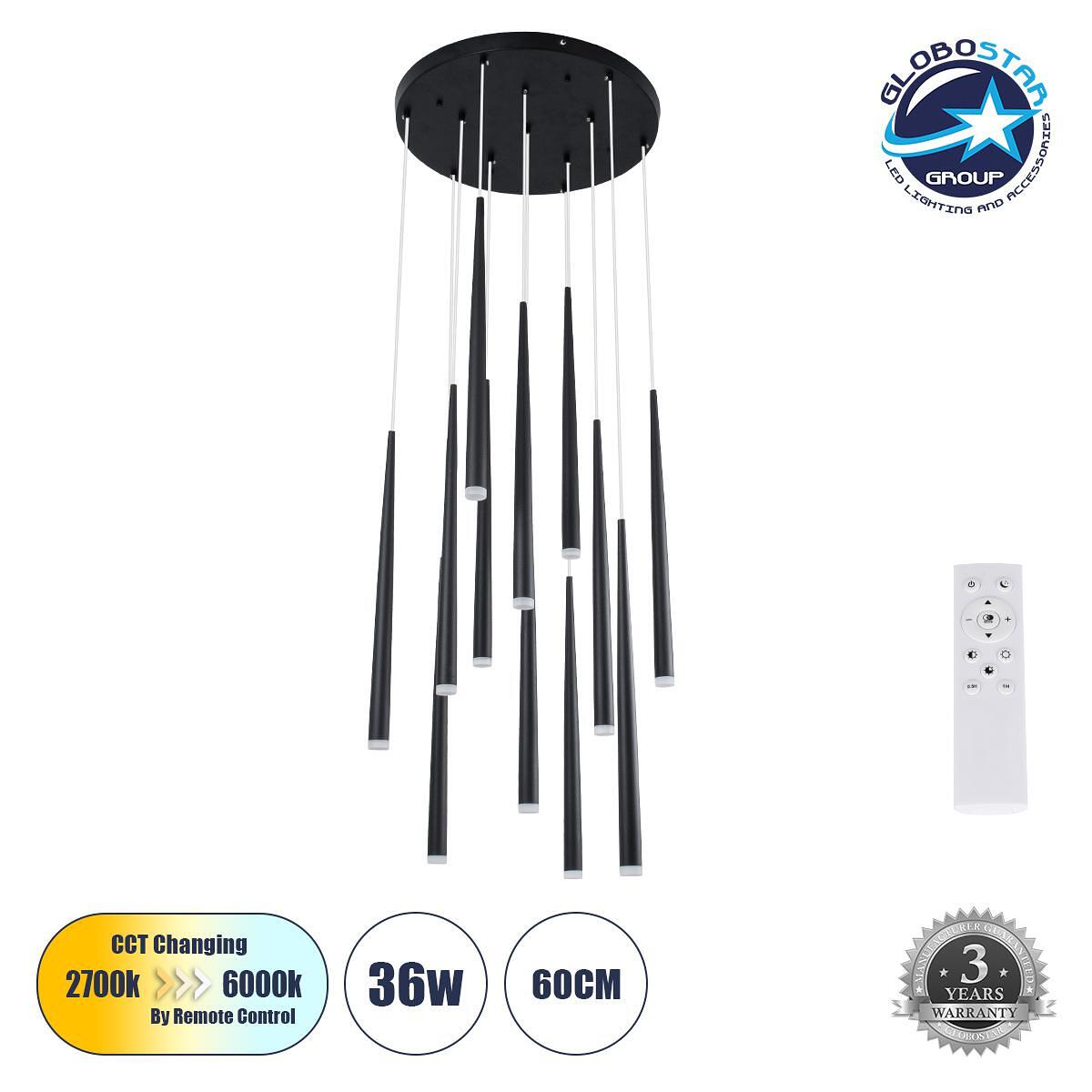 GLOBOSTAR® TEARS 61313 Модерен висящ LED плафон 36W 3960lm 180° AC 220-240V IP20 Регулируема бяла светлина CCT с дистанционно управление от 2700K до