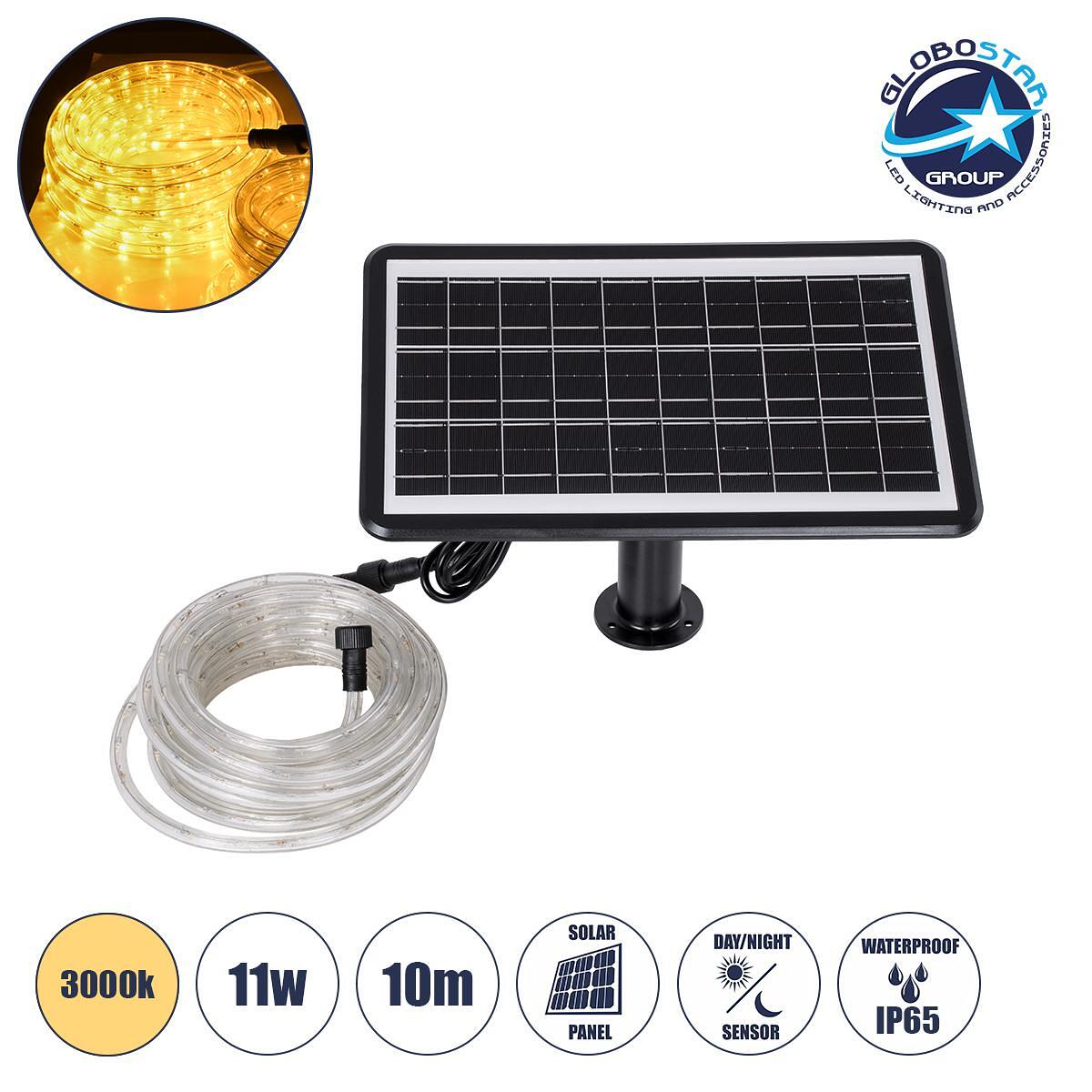 GloboStar® 90256 Самостоятелен Соларен Комплект Светлинен Маркуч 10m LED 11W 770lm с Вградена Батерия 10000mAh - Фотоволтаичен Панел & Дневно-нощен С