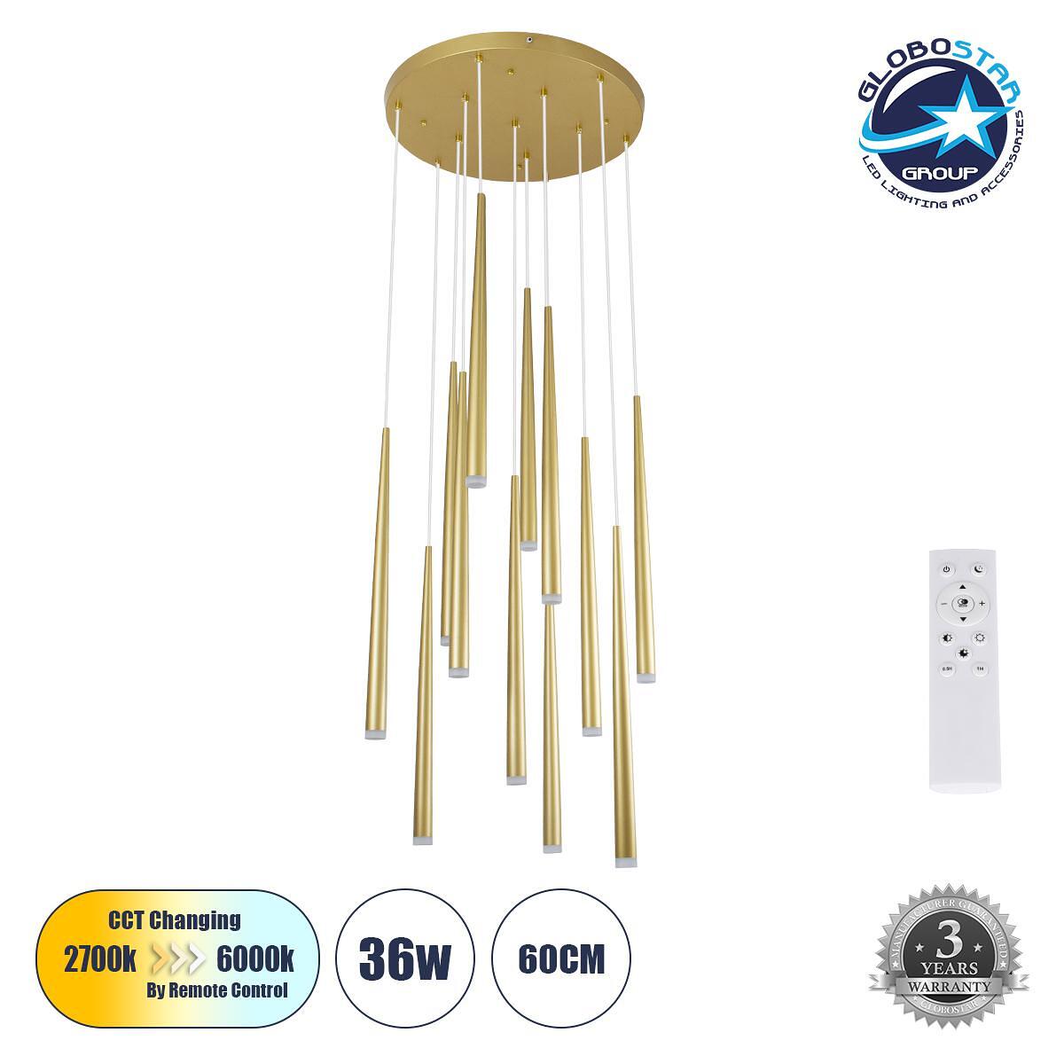 GLOBOSTAR® TEARS 61314 Модерен висящ LED плафон 36W 3960lm 180° AC 220-240V IP20 Регулируема бяла светлина CCT с дистанционно управление от 2700K до