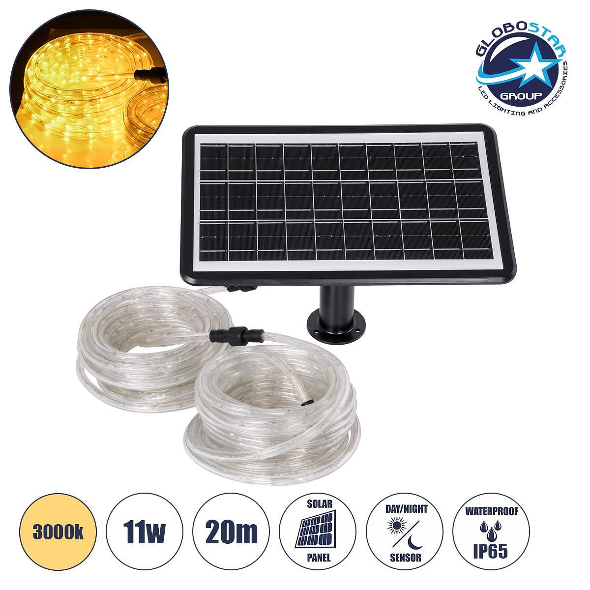 GloboStar® 90257 Самостоятелен Соларен Комплект Светлинен Маркуч 20m LED 11W 1540lm с Вградена Батерия 10000mAh - Фотоволтаичен Панел & Датчик Ден-Но