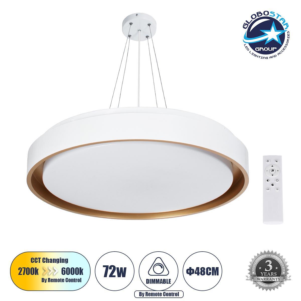 GLOBOSTAR® BARCHETTA 61048 Модерен висящ LED плафон 72W 8306lm 120° AC 220-240V IP20 Регулируема бяла светлина CCT с дистанционно управление от 2700K