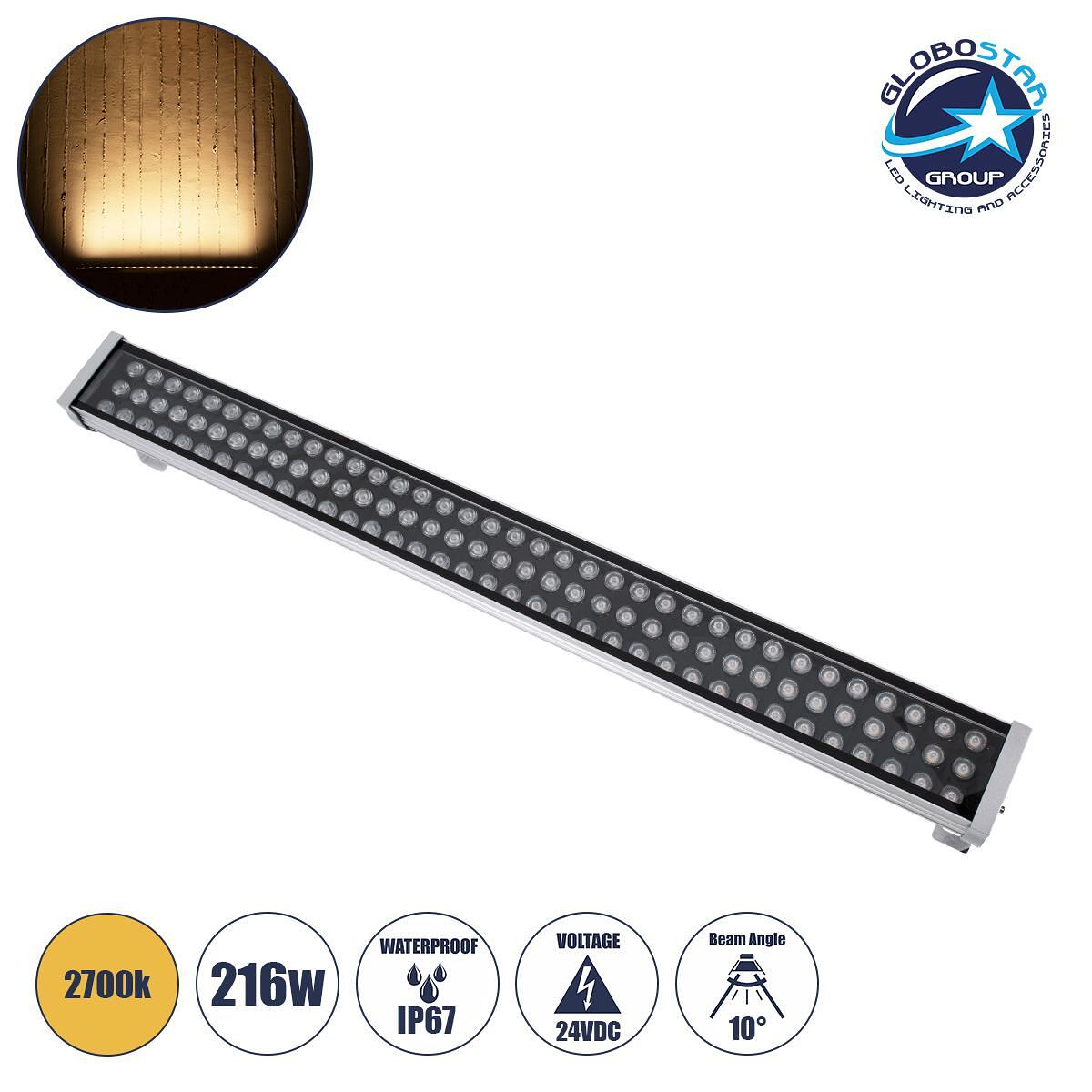 GLOBOSTAR® WASHERGAIA 90217 Осветителна Лента Wall Washer LED 216W 23760lm 10° DC 24V Водоустойчива IP67 Топло Бяло 2700K Димируема - Bridgelux SMD Ч