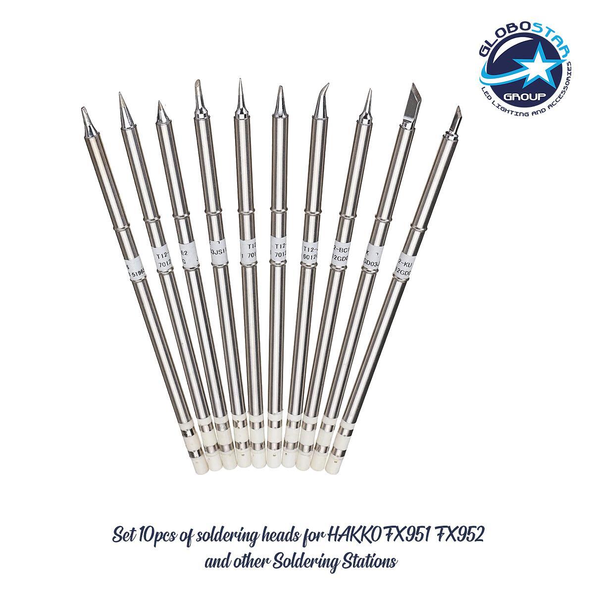 GloboStar® 79977 Drillpro T12 КОМПЛЕКТ ОТ 10 НАКРАЙНИКА за Поялник - Станция за Запояване Съвместими с Модели HAKKO FX951 & FX952 и с Други Модели