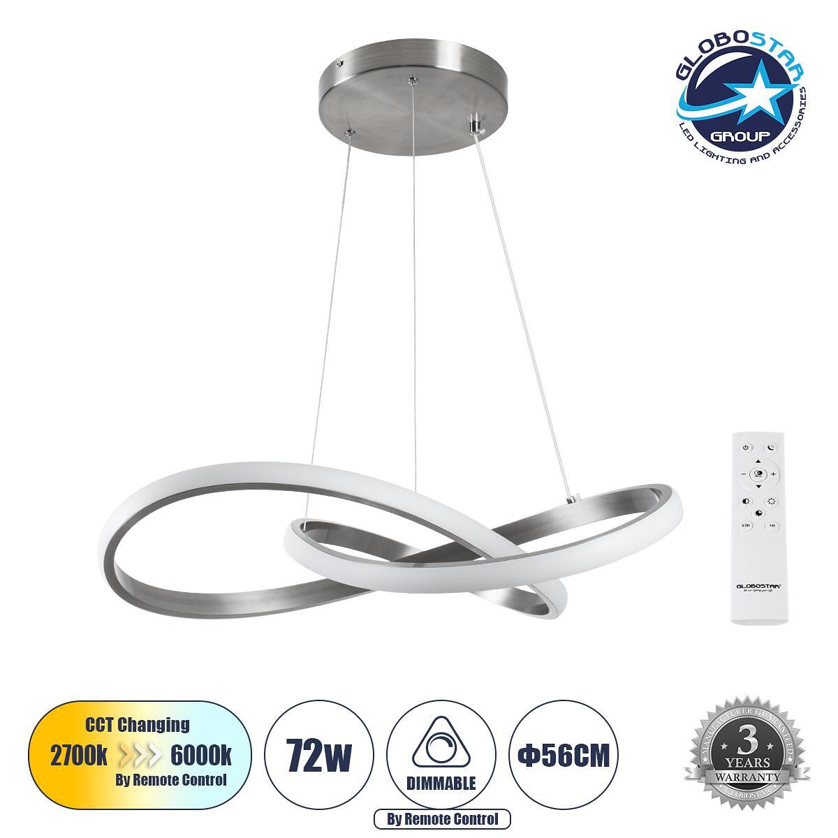 GLOBOSTAR® DEXTER 60498 Модерен висящ LED плафон 72W 8064lm 300° AC 220-240V IP20 Регулируема бяла светлина CCT с дистанционно управление от 2700K до