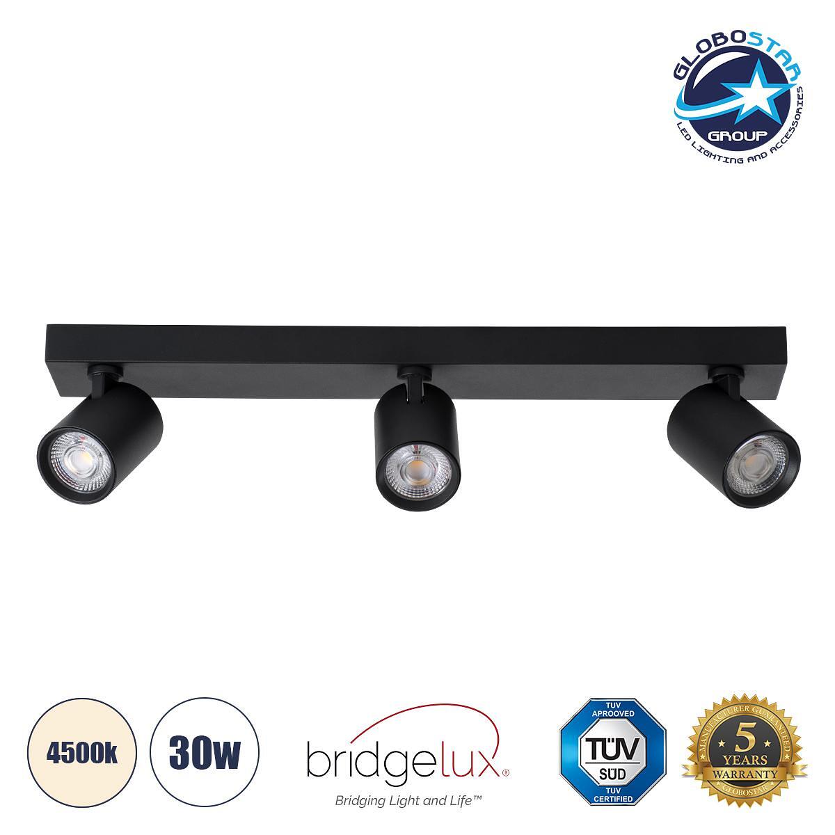 GLOBOSTAR® LEONARDO 60348 Модерен LED плафон 30W 3600lm 60° AC 220-240V IP20 Неутрално бяло 4500K - Bridgelux COB - Черен - Д52 x Ш7 x В11.8cm - 5 го