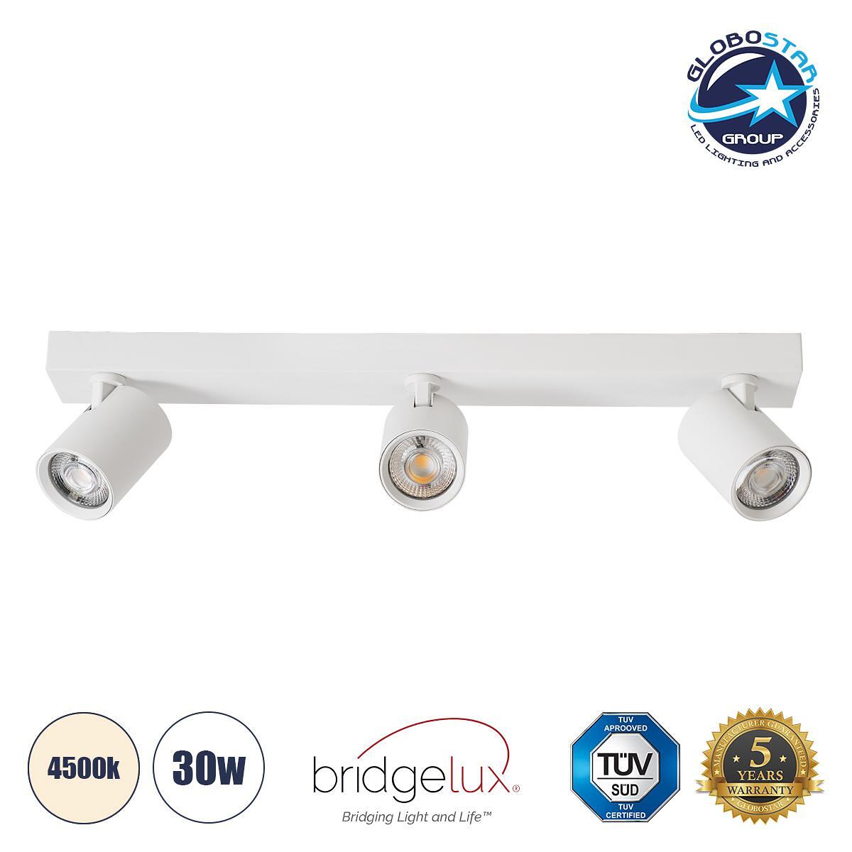 GLOBOSTAR® LEONARDO 60349 Модерен LED плафон 30W 3600lm 60° AC 220-240V IP20 Неутрално бяло 4500K - Bridgelux COB - Бял - Д52 x Ш7 x В11.8cm - 5 годи