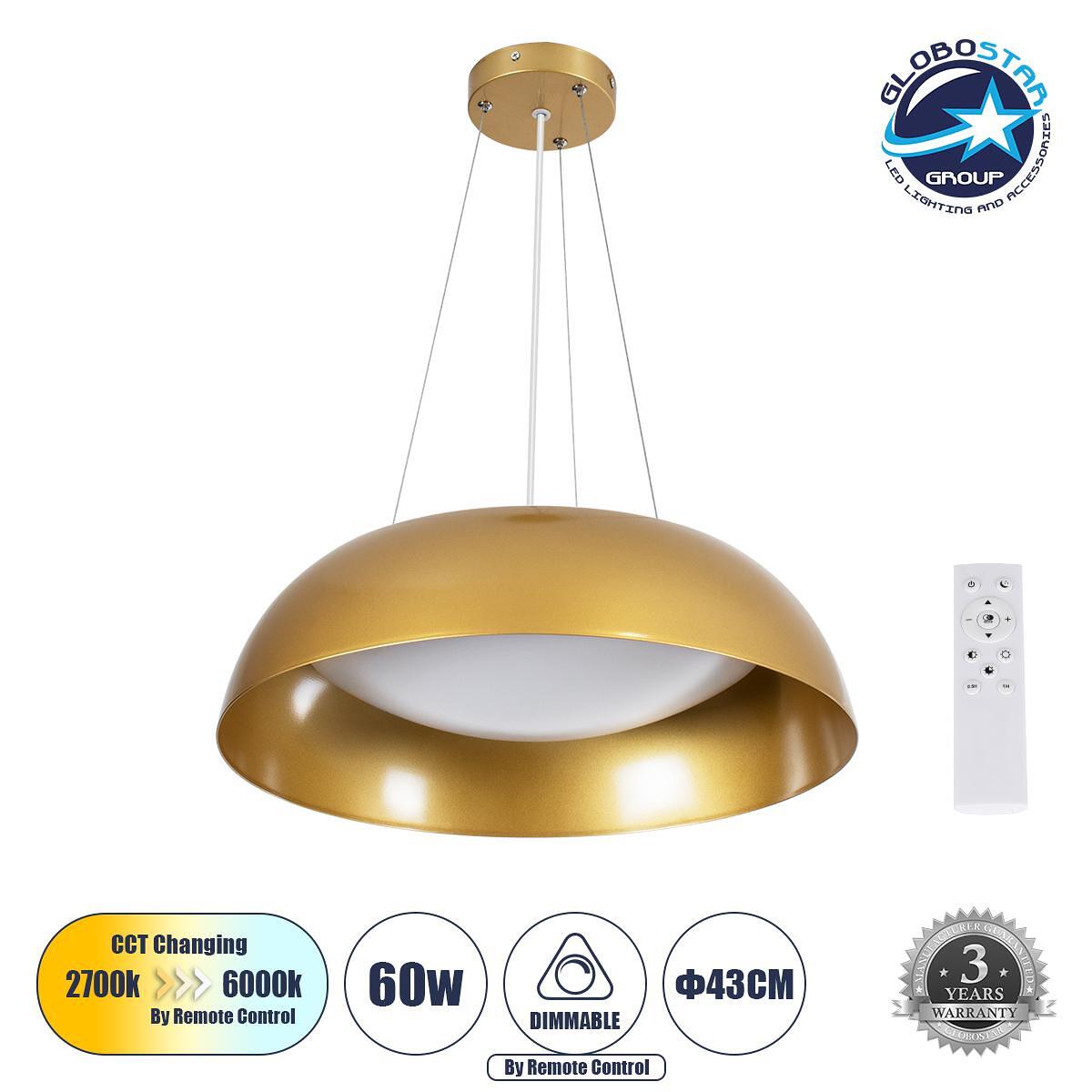 GLOBOSTAR® ANATOLIA 61268 Модерен висящ LED плафон 60W 6900lm 120° AC 220-240V IP20 Регулируема бяла светлина CCT с дистанционно управление от 2700K