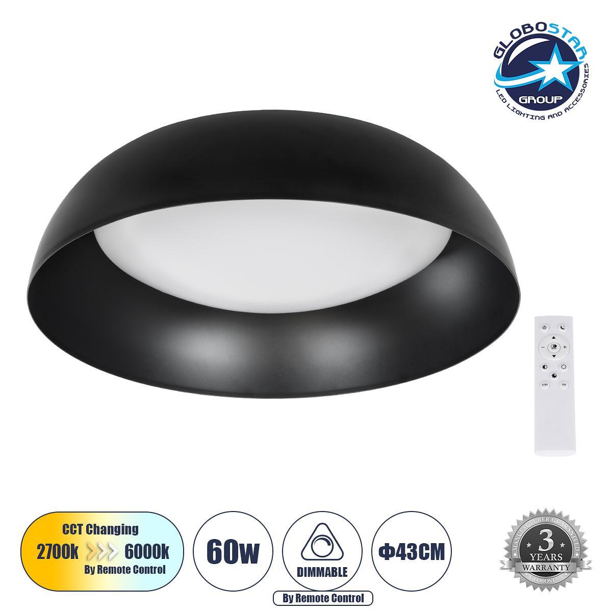 GLOBOSTAR® ANATOLIA 61261 Модерен LED плафон 60W 6900lm 120° AC 220-240V IP20 Регулируема бяла светлина CCT с дистанционно управление от 2700K до 600