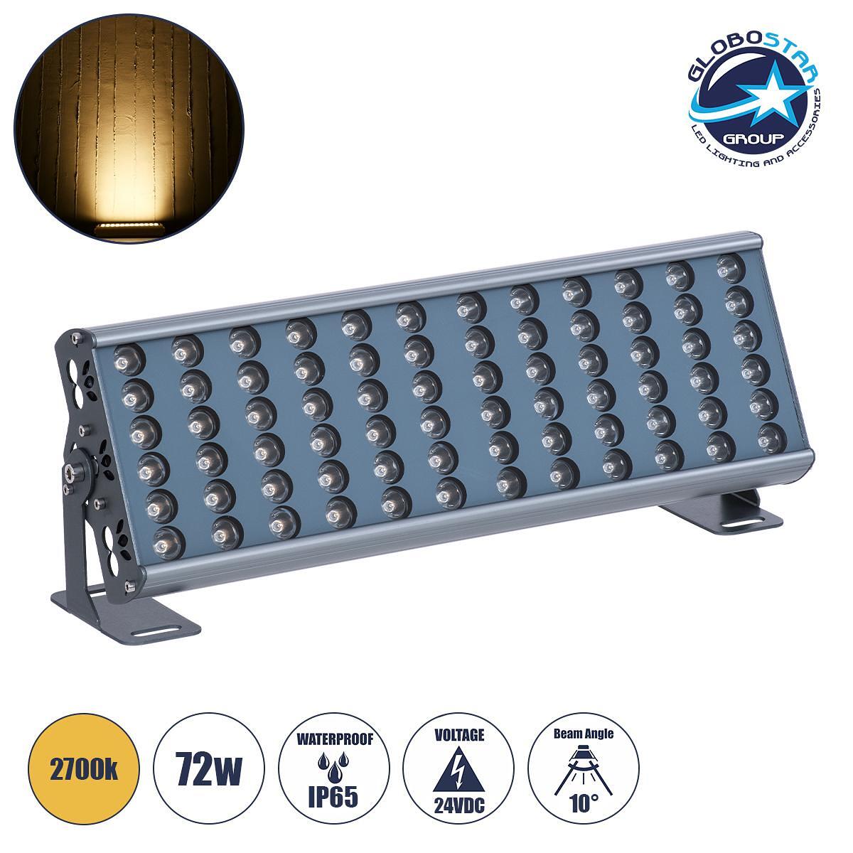 GloboStar® FLOOD-TENA 90221 Прожектор Wall Washer за фасадно осветление LED 72W 6480lm 10° DC 24V Водоустойчив IP65 L46.5 x W7 x H16.5cm Топло бяло 2
