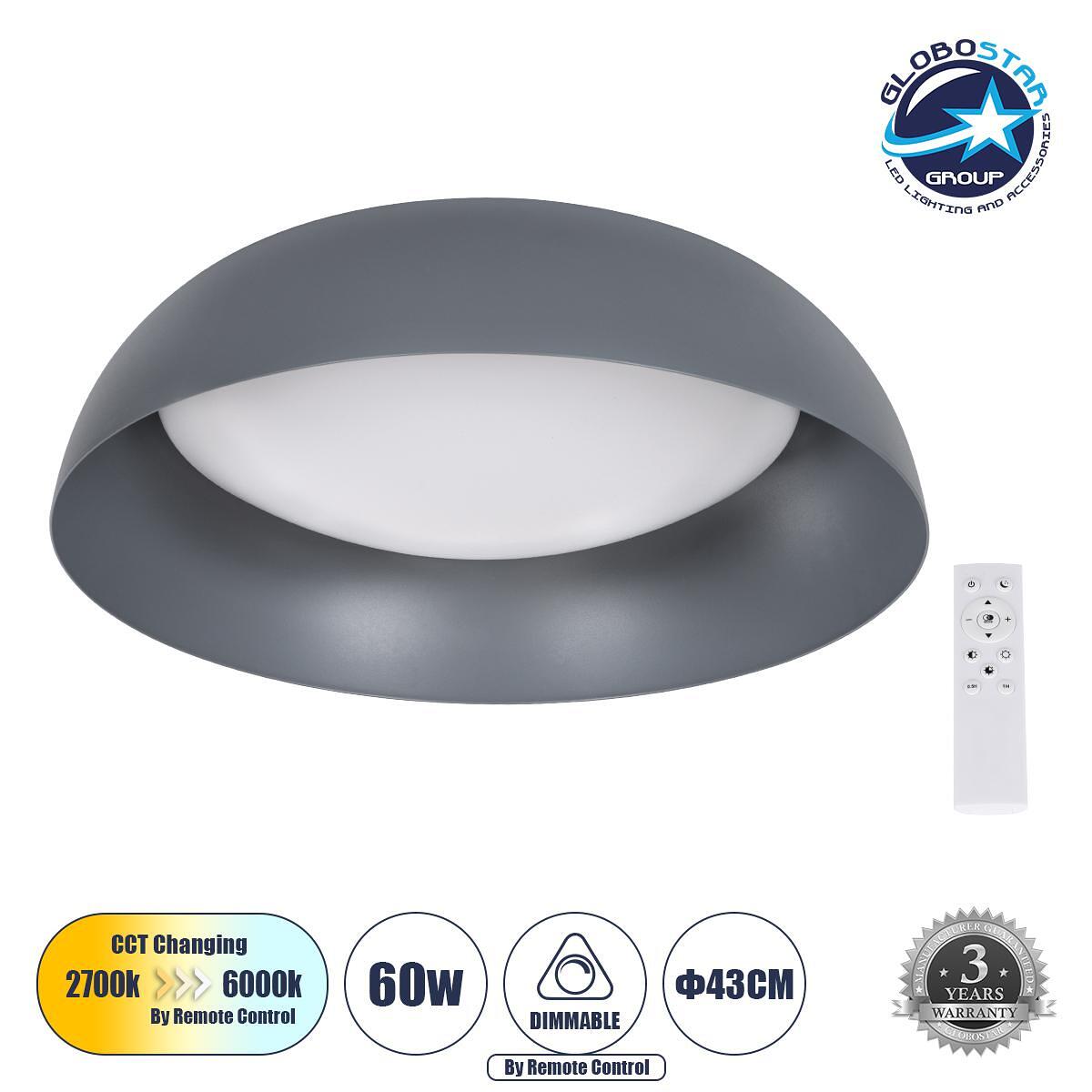 GLOBOSTAR® ANATOLIA 61262 Модерен LED плафон 60W 6900lm 120° AC 220-240V IP20 Регулируема бяла светлина CCT с дистанционно управление от 2700K до 600