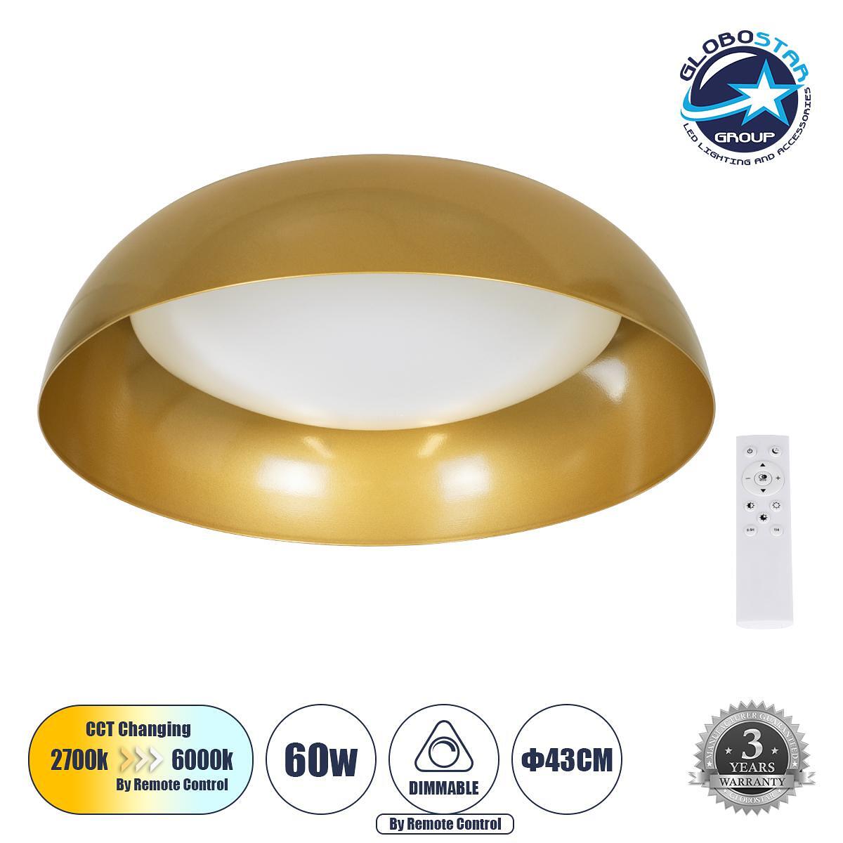 GLOBOSTAR® ANATOLIA 61263 Модерен LED плафон 60W 6900lm 120° AC 220-240V IP20 Регулируема бяла светлина CCT с дистанционно управление от 2700K до 600