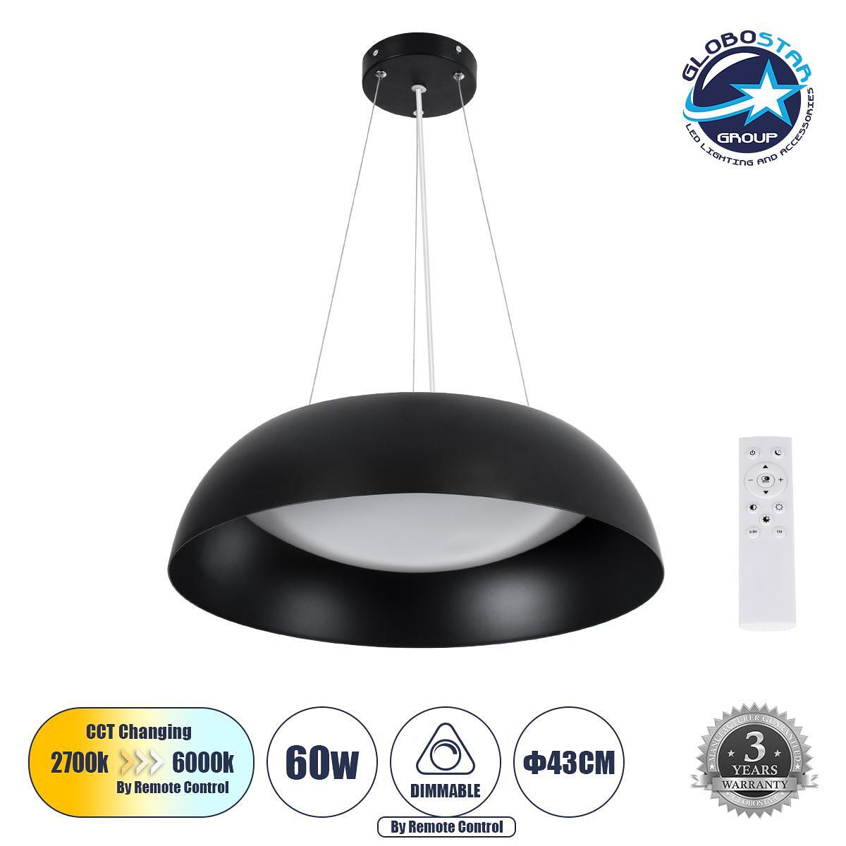 GLOBOSTAR® ANATOLIA 61267 Модерен висящ LED плафон 60W 6900lm 120° AC 220-240V IP20 Регулируема бяла светлина CCT с дистанционно управление от 2700K