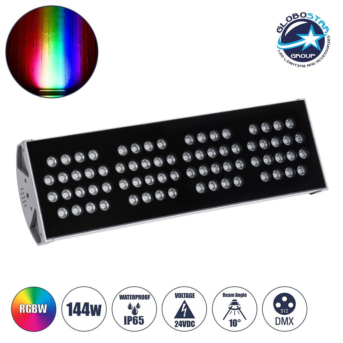 GloboStar® FLOOD-TENA 90226 Прожектор Wall Washer за осветление на сгради LED 144W 12240lm 10° DC 24V Водоустойчив IP65 L57 x W18 x H19.5cm RGBW DMX5