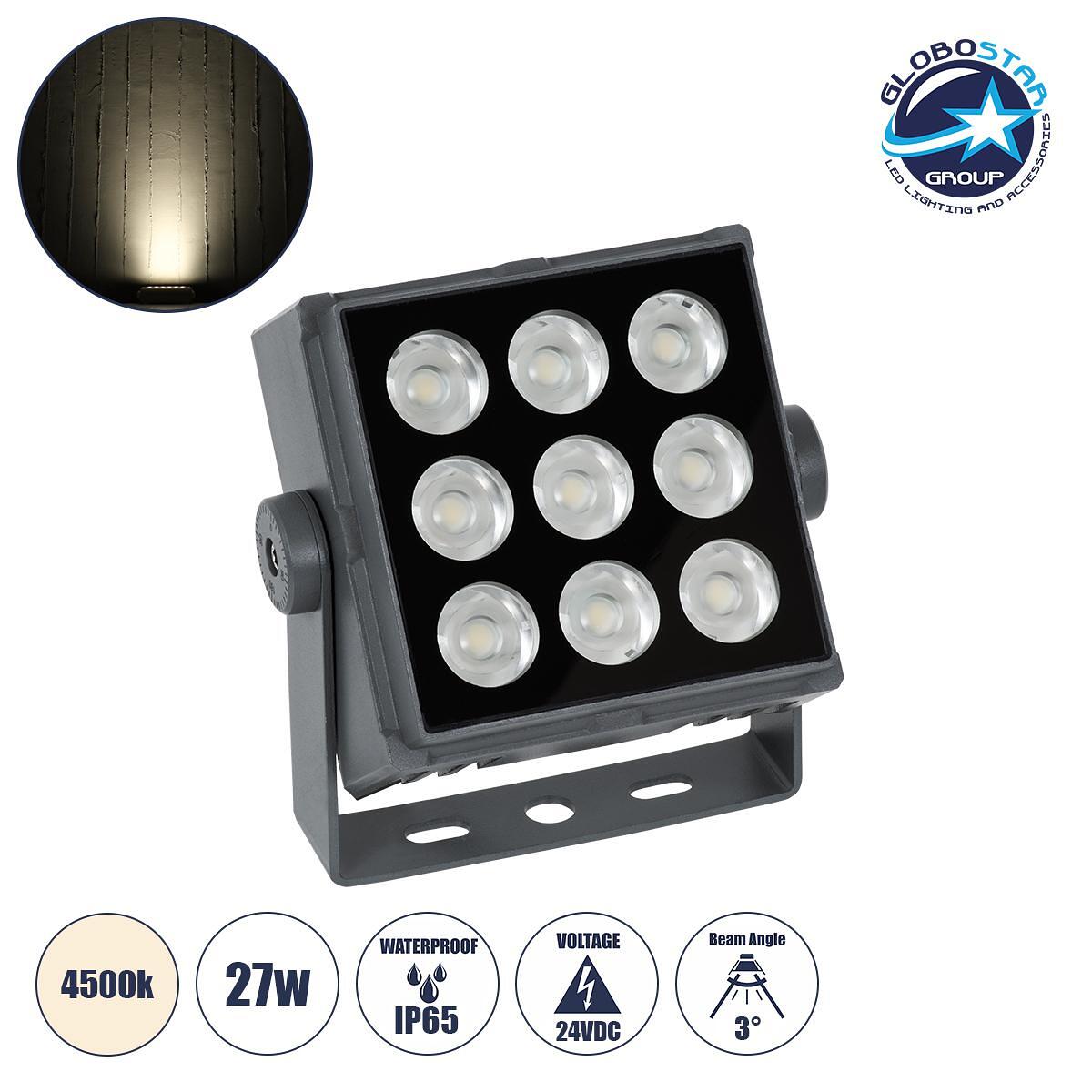 GLOBOSTAR® FLOODTINY 90369 Прожектор Спот Wall Washer LED 27W 3105lm 3° DC 24V Водоустойчив IP65 Неутрално Бяло 4500K Димируем - Bridgelux SMD Чип -