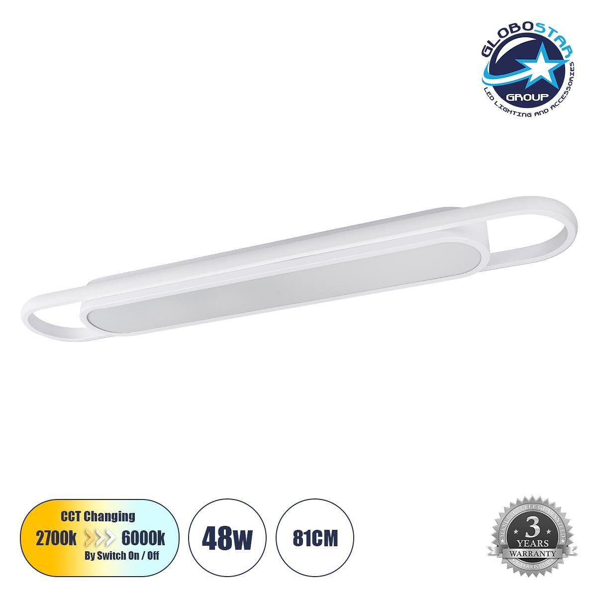 GLOBOSTAR® IGOR 61219 Модерен LED плафон 48W 5760lm 210° AC 220-240V IP20 Регулируема бяла светлина CCT с On/Off 2700K/4500K/6000K - Lumileds SMD чип
