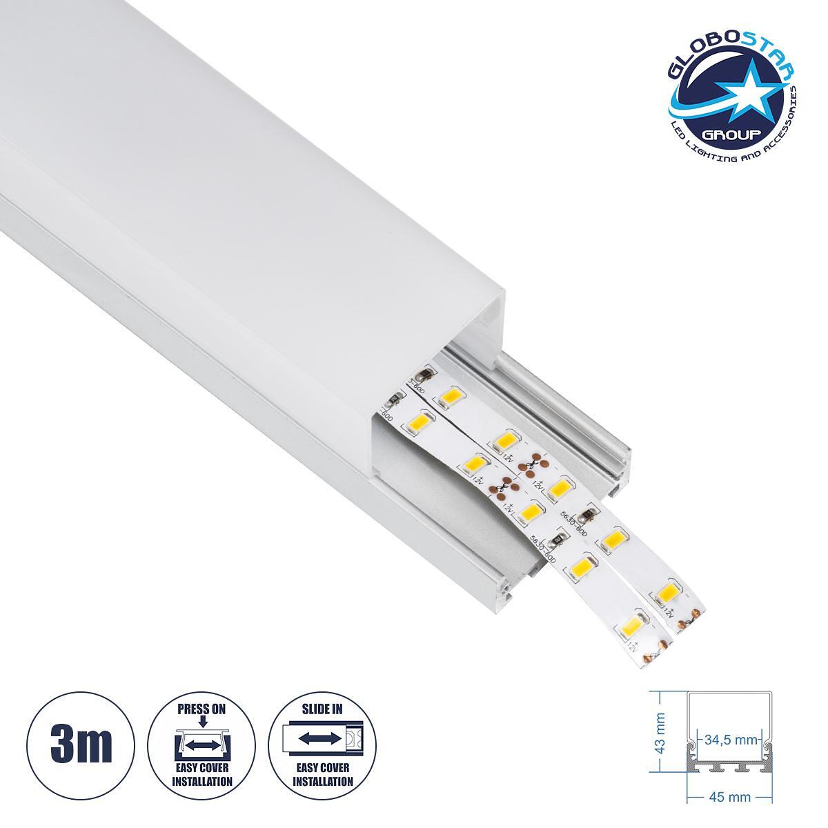 GloboStar® SURFACEPENDANT-PROFILE 70864-3M Алуминиев профил - Основа и радиатор за LED лента с бяло матово покритие - За повърхностен и висящ монтаж