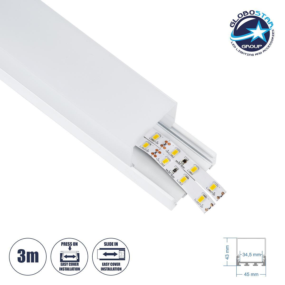 GloboStar® SURFACEPENDANT-PROFILE 70865-3M Алуминиев профил – Основа и радиатор за LED лента с бяло матирано покритие – За повърхностен и висящ монта