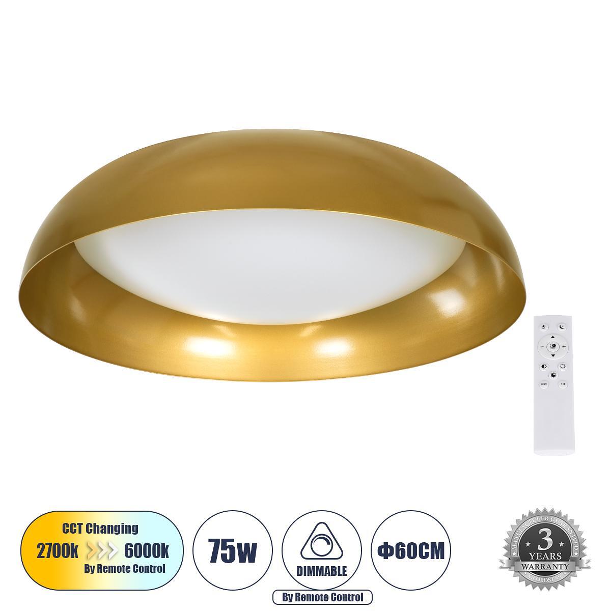 GLOBOSTAR® ANATOLIA 61266 Модерен LED плафон 75W 8625lm 120° AC 220-240V IP20 Регулируема бяла светлина CCT с дистанционно управление от 2700K до 600