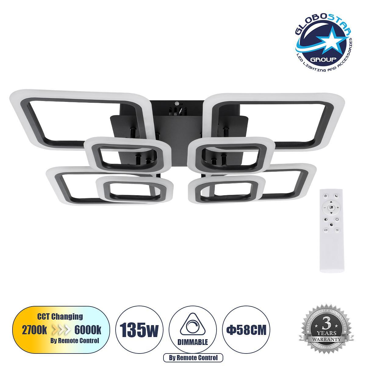 GLOBOSTAR® ROYAL-S 61325 Модерен LED плафон 135W 16200lm 360° AC 220-240V IP20 Регулируема бяла светлина CCT с дистанционно управление от 2700K до 60