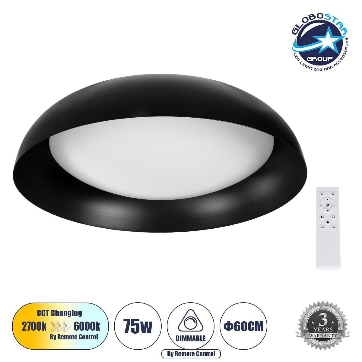 GLOBOSTAR® ANATOLIA 61264 Модерен LED плафон 75W 8625lm 120° AC 220-240V IP20 Регулируема бяла светлина CCT с дистанционно управление от 2700K до 600