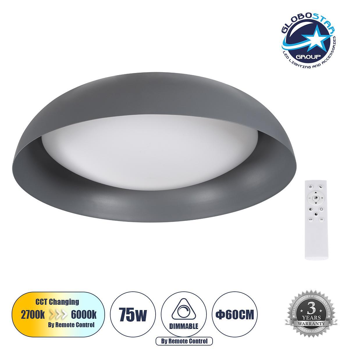 GLOBOSTAR® ANATOLIA 61265 Модерен LED плафон 75W 8625lm 120° AC 220-240V IP20 Регулируема бяла светлина CCT с дистанционно управление от 2700K до 600