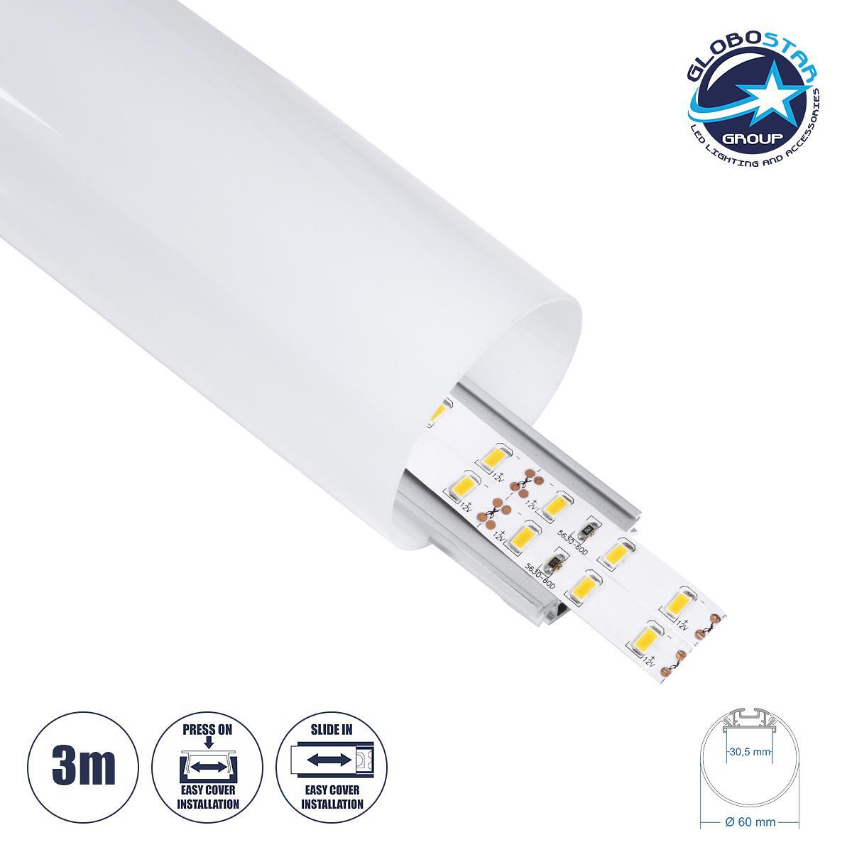 GloboStar® SURFACEPENDANT-PROFILE 70855-3M Алуминиев профил - Основа и радиатор за LED лента с бяло матово покритие - За повърхностен и висящ монтаж